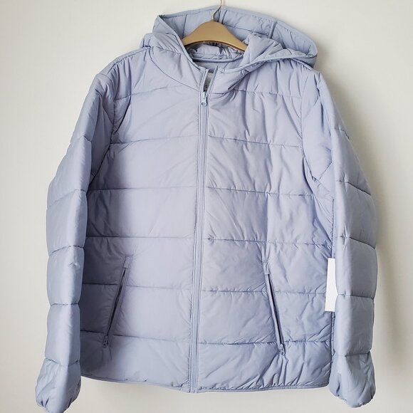 * SALE * NWT * Women's Puffer Jacket Baby Blue Hooded Zip Up Pockets Plus Size - Picture 1 of 10